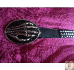Studded belt with glitter skeleton hand buckle - large