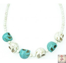 Poizen Industries turquoise/white skull beaded necklace